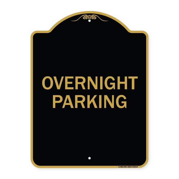 Signmission Designer Series Sign-Overnight Parking, Black & Gold Aluminum Sign, 18" x 24", BG-1824-23514 A-DES-BG-1824-23514